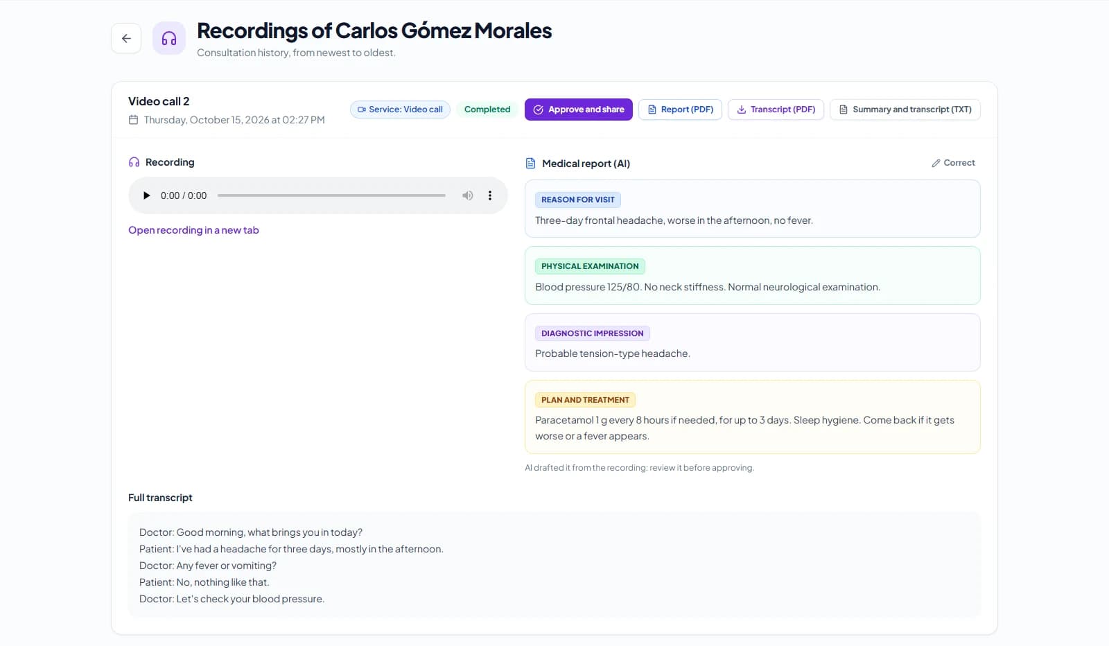 AI consultation transcriber