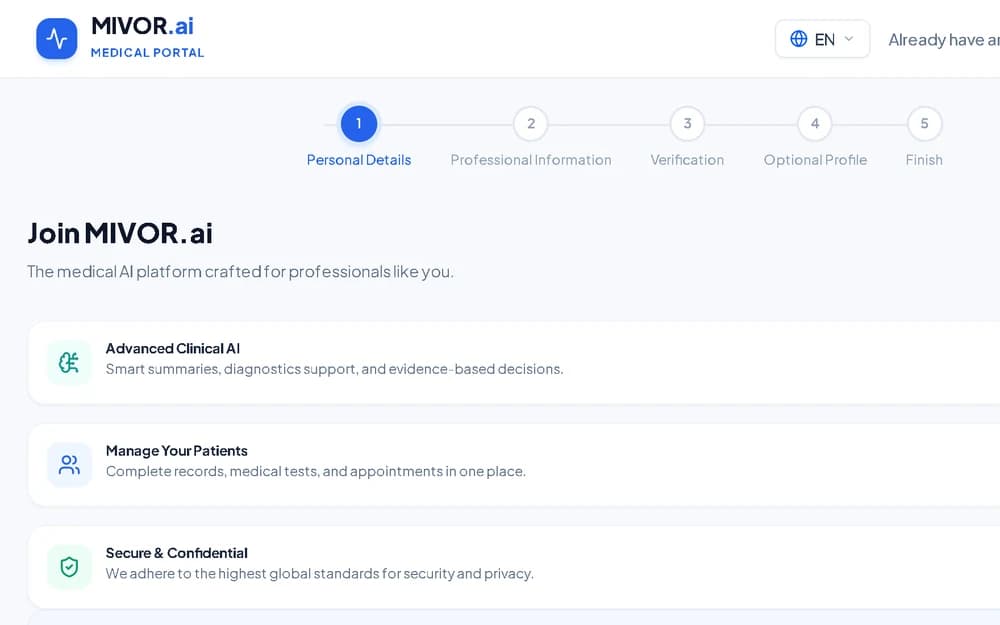 Sign up and verify your credentials