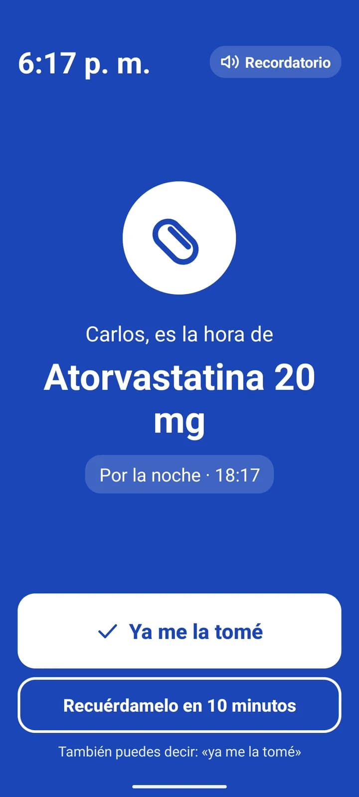 Recordatorios de medicación hablados