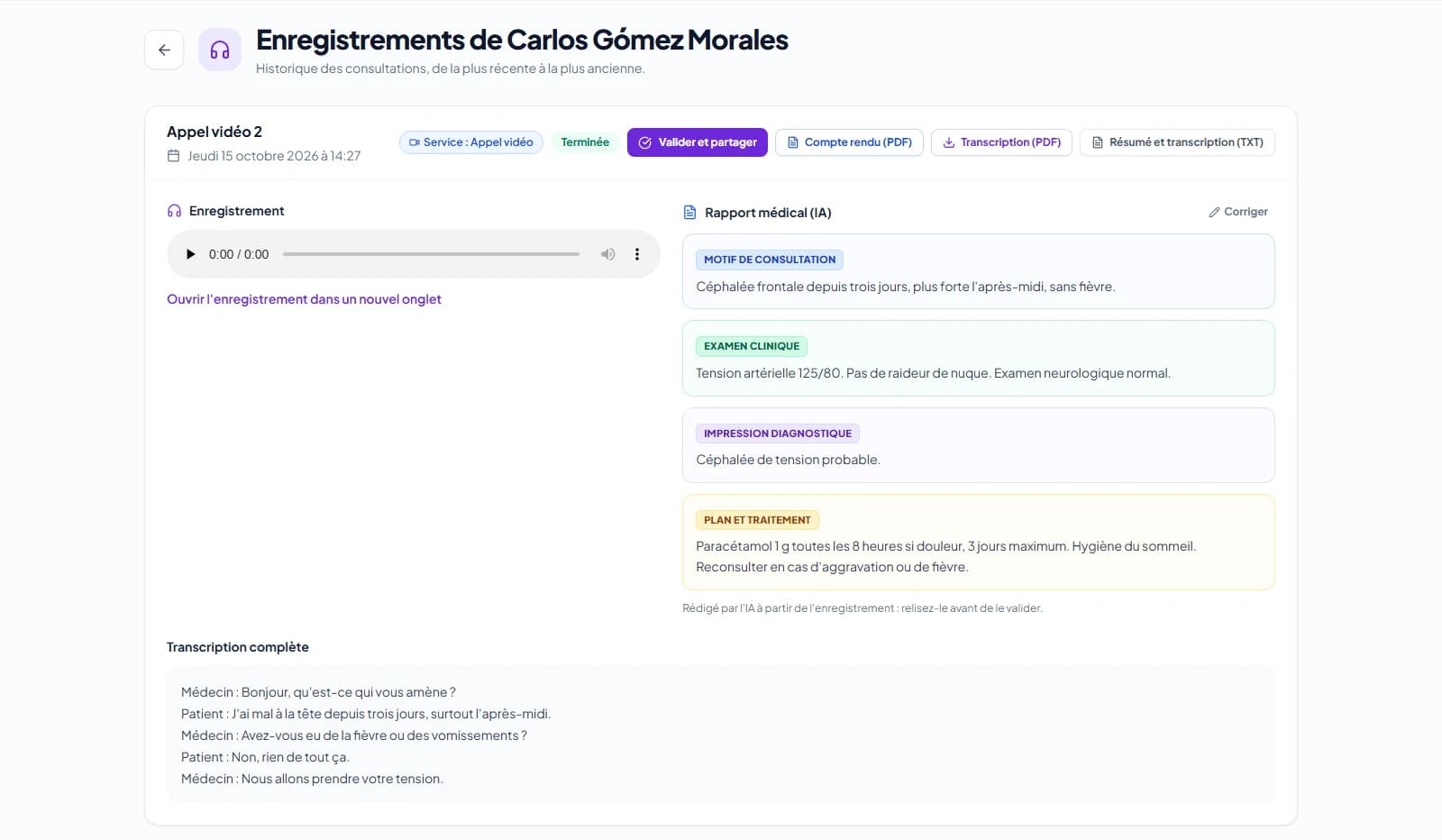 Transcripteur de consultations par IA